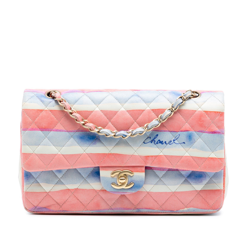 Medium Classic Printed Lambskin Watercolor Double Flap