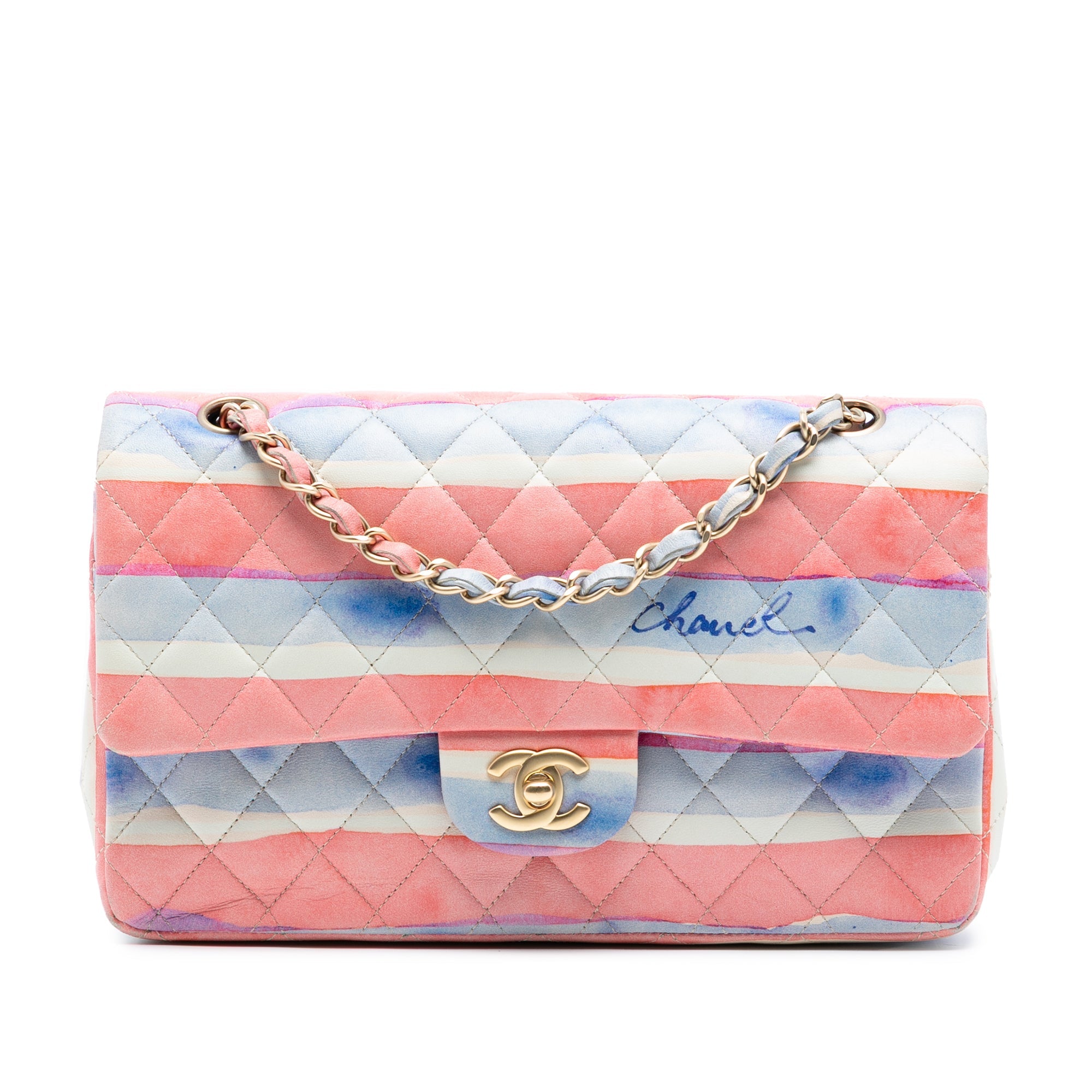 Medium Classic Printed Lambskin Watercolor Double Flap