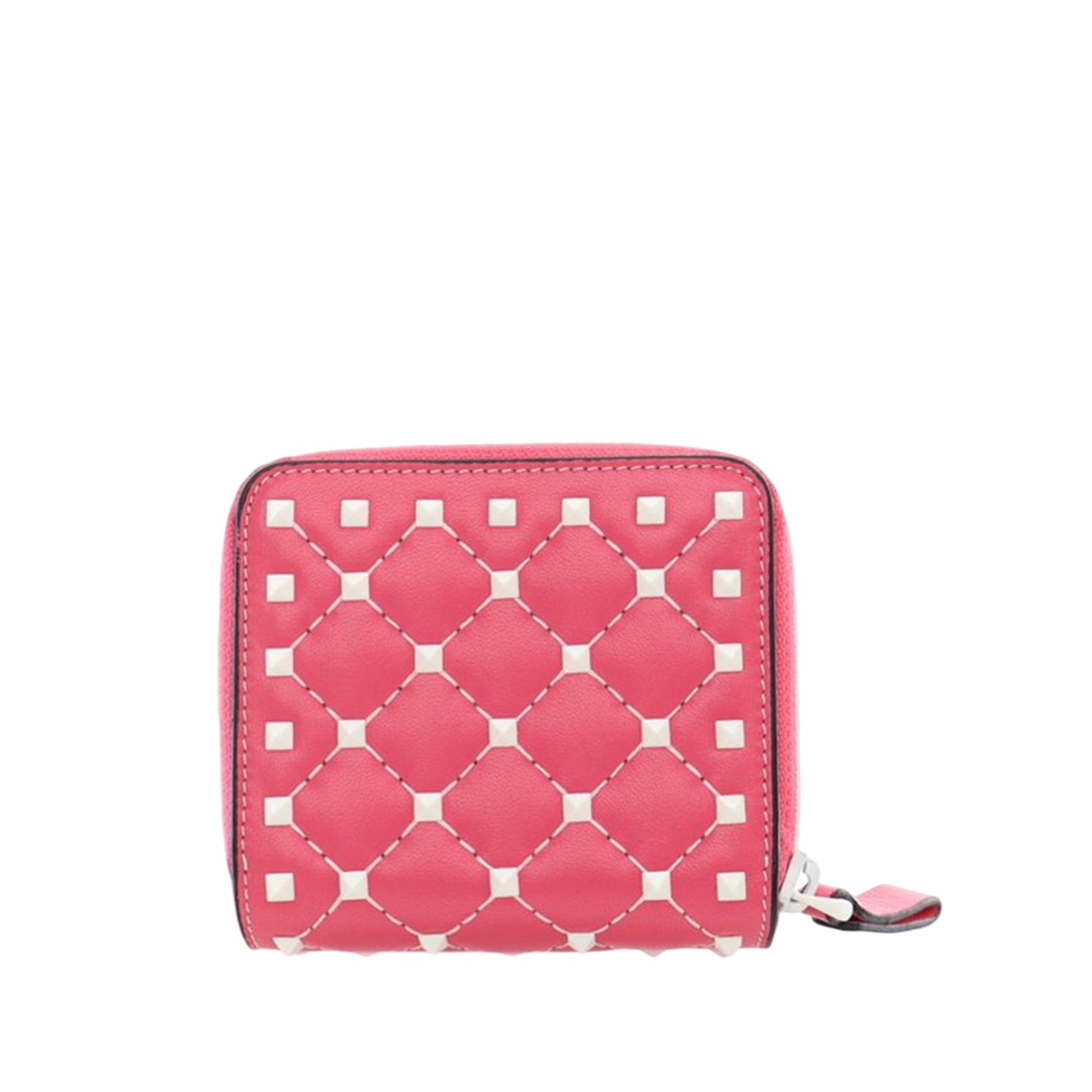 Quilted Lambskin Rockstud Zip Around Compact Wallet
