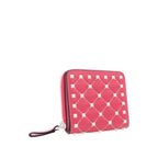 Quilted Lambskin Rockstud Zip Around Compact Wallet