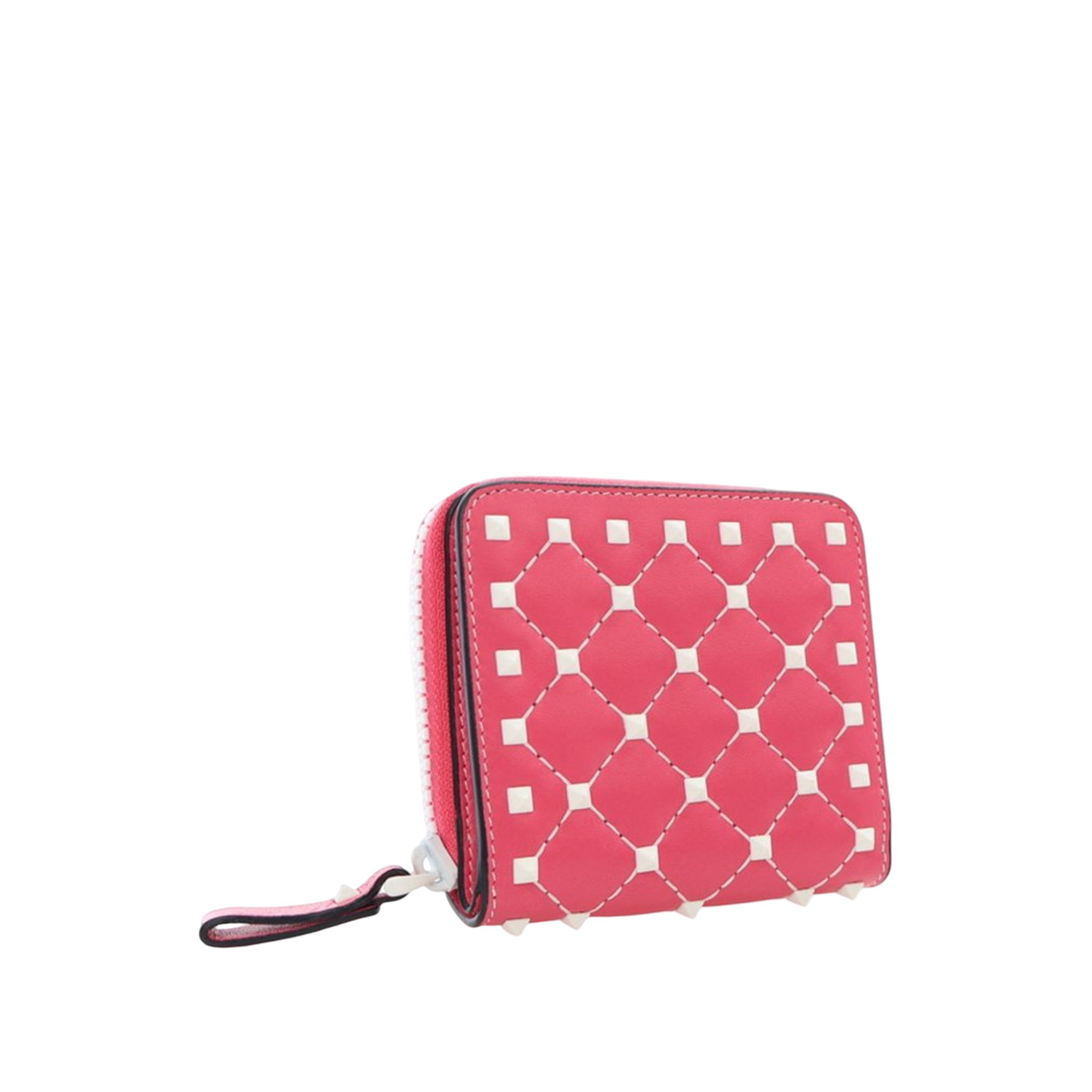 Quilted Lambskin Rockstud Zip Around Compact Wallet