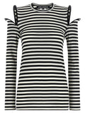 Junya Watanabe Sculptural Cold-Shoulder Striped T-shirt — Black