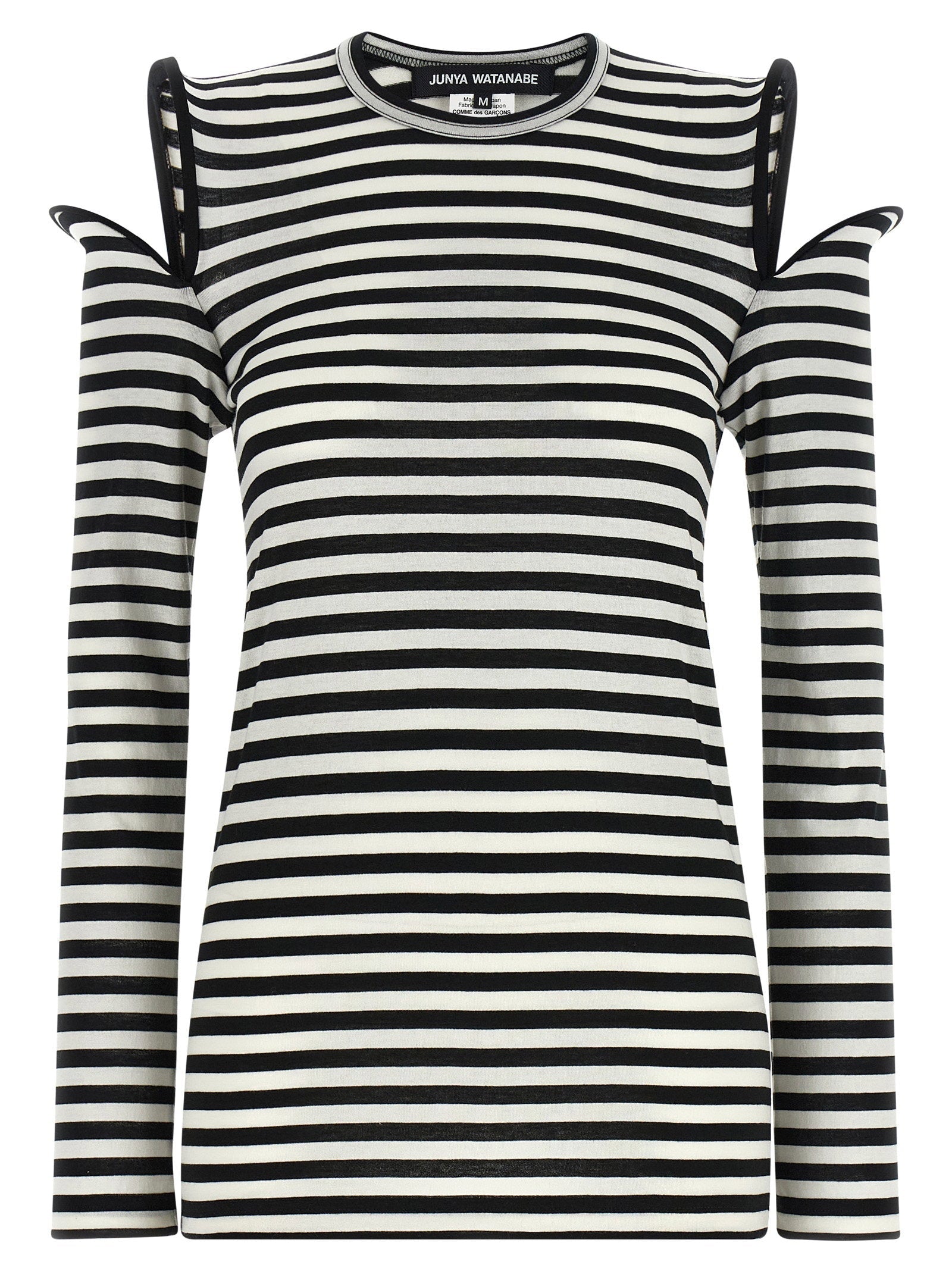 Junya Watanabe Sculptural Cold-Shoulder Striped T-shirt — Black