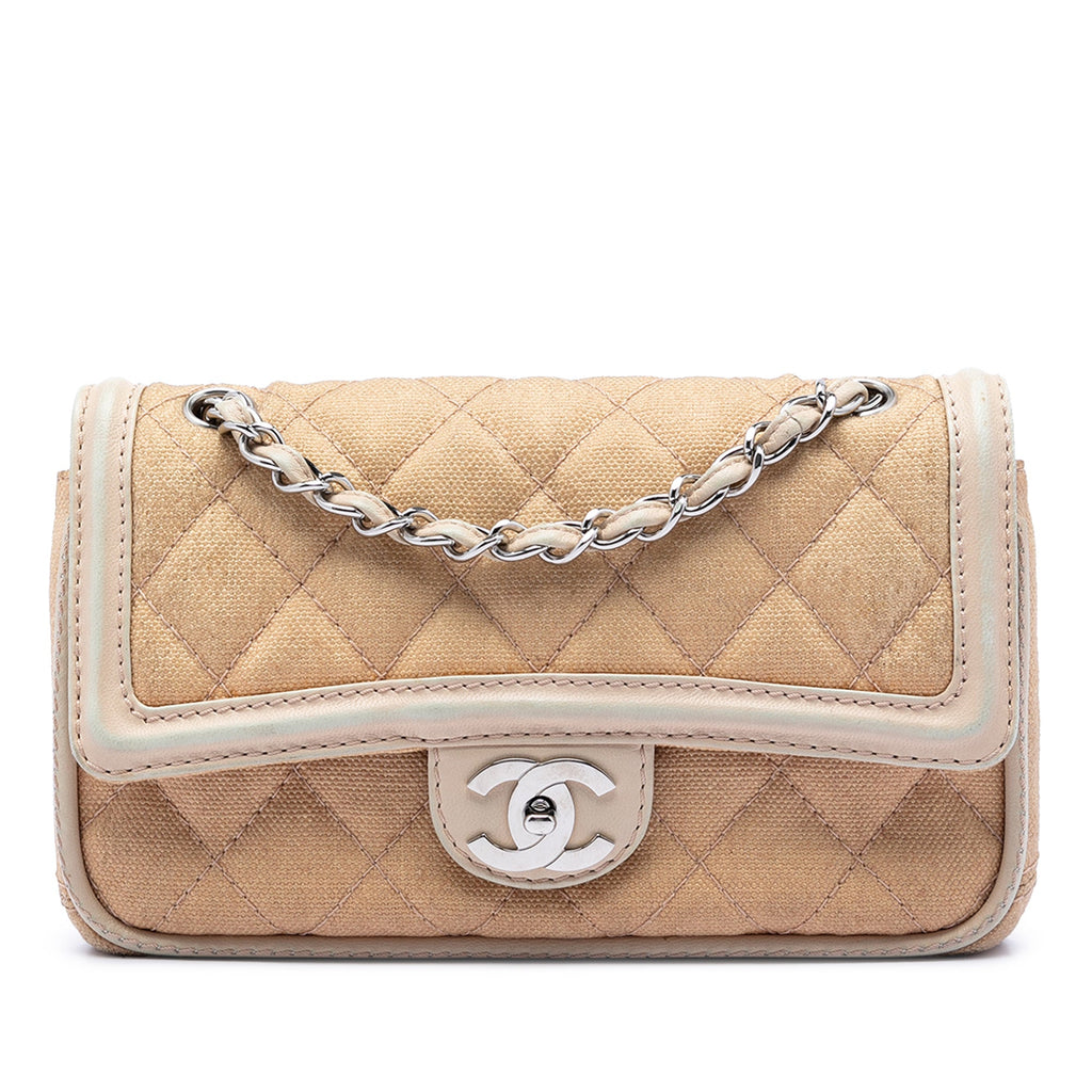 Medium Classic Canvas Lambskin Trimmed Double Flap