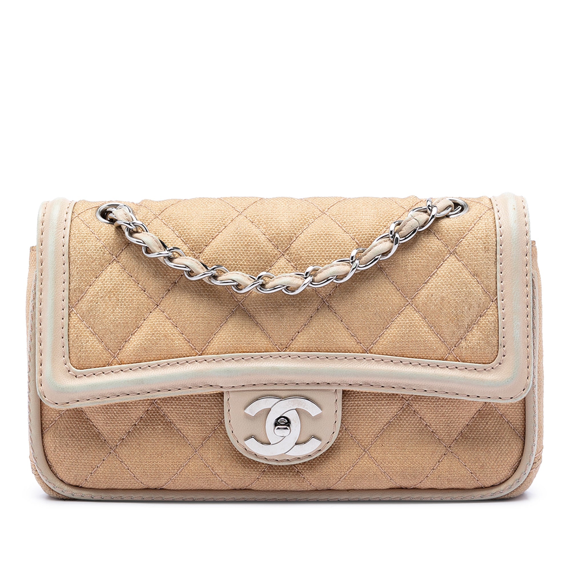 Medium Classic Canvas Lambskin Trimmed Double Flap