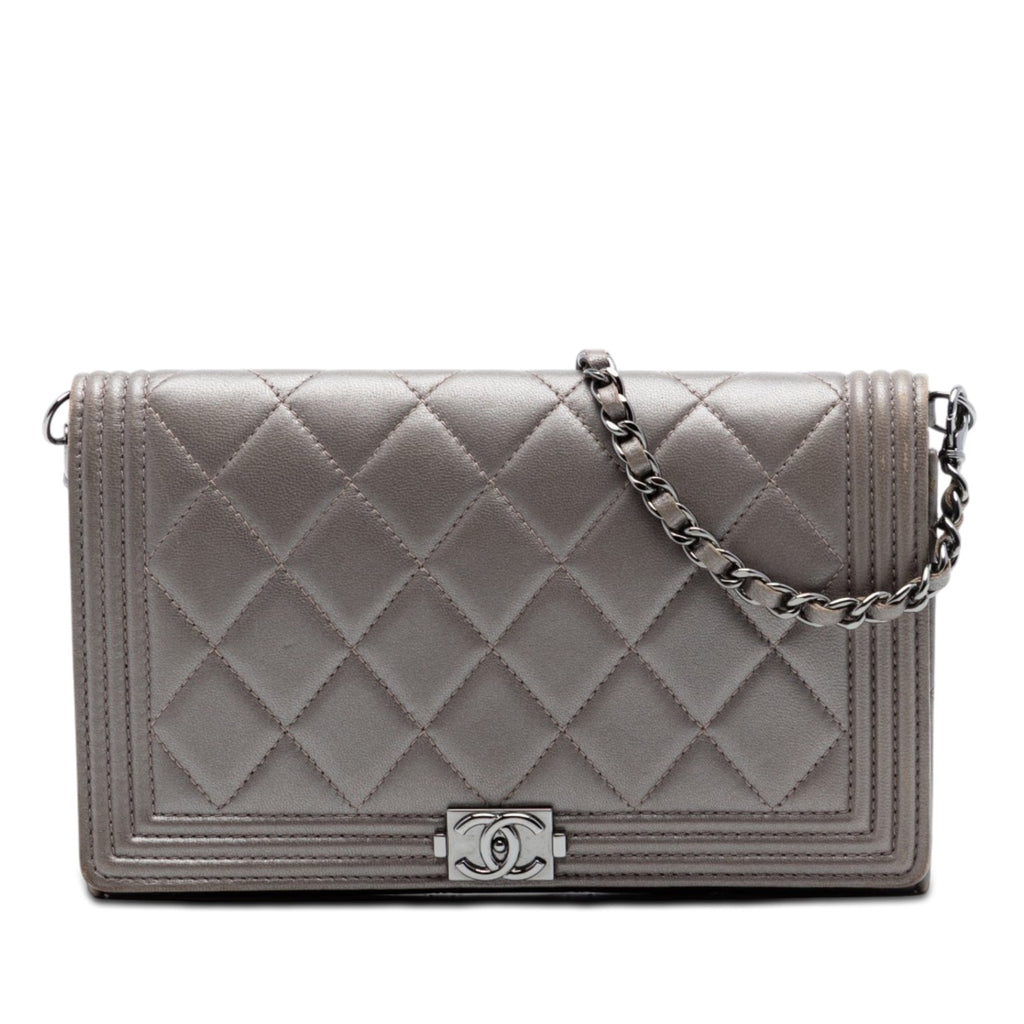 Quilted Metallic Lambskin Boy Clutch On Chain