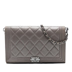 Quilted Metallic Lambskin Boy Clutch On Chain