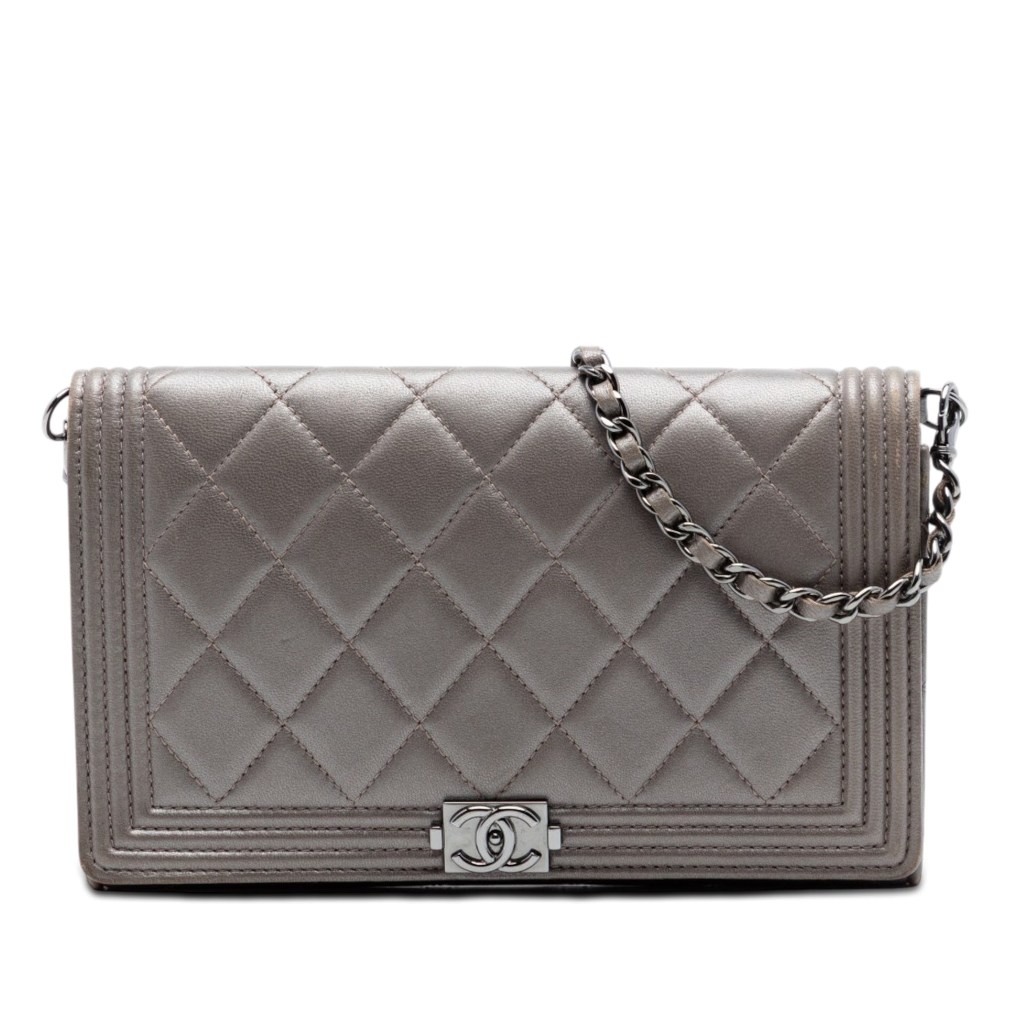 Quilted Metallic Lambskin Boy Clutch On Chain