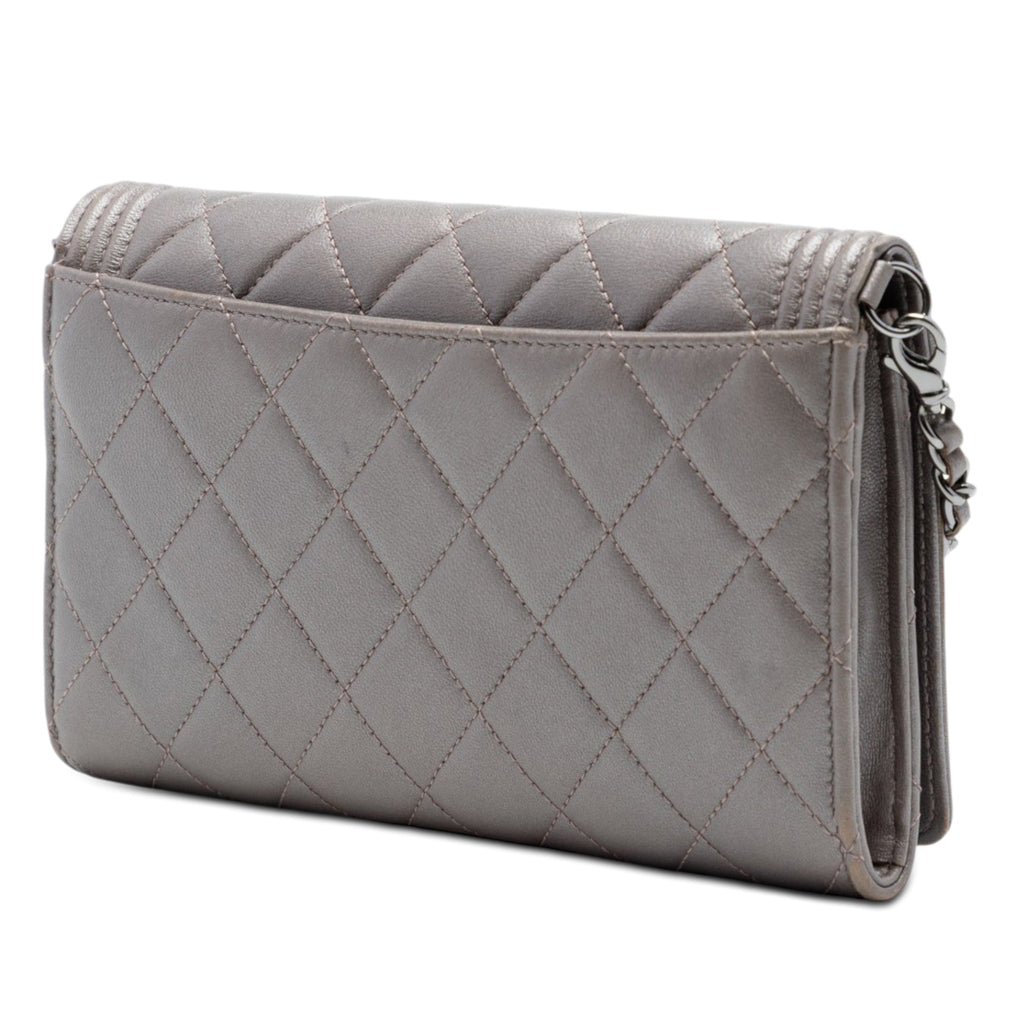 Quilted Metallic Lambskin Boy Clutch On Chain