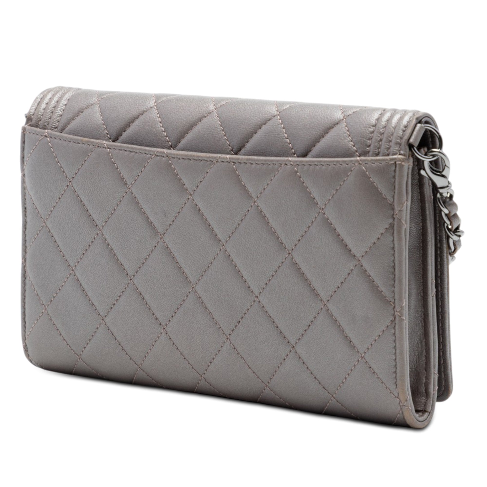 Quilted Metallic Lambskin Boy Clutch On Chain