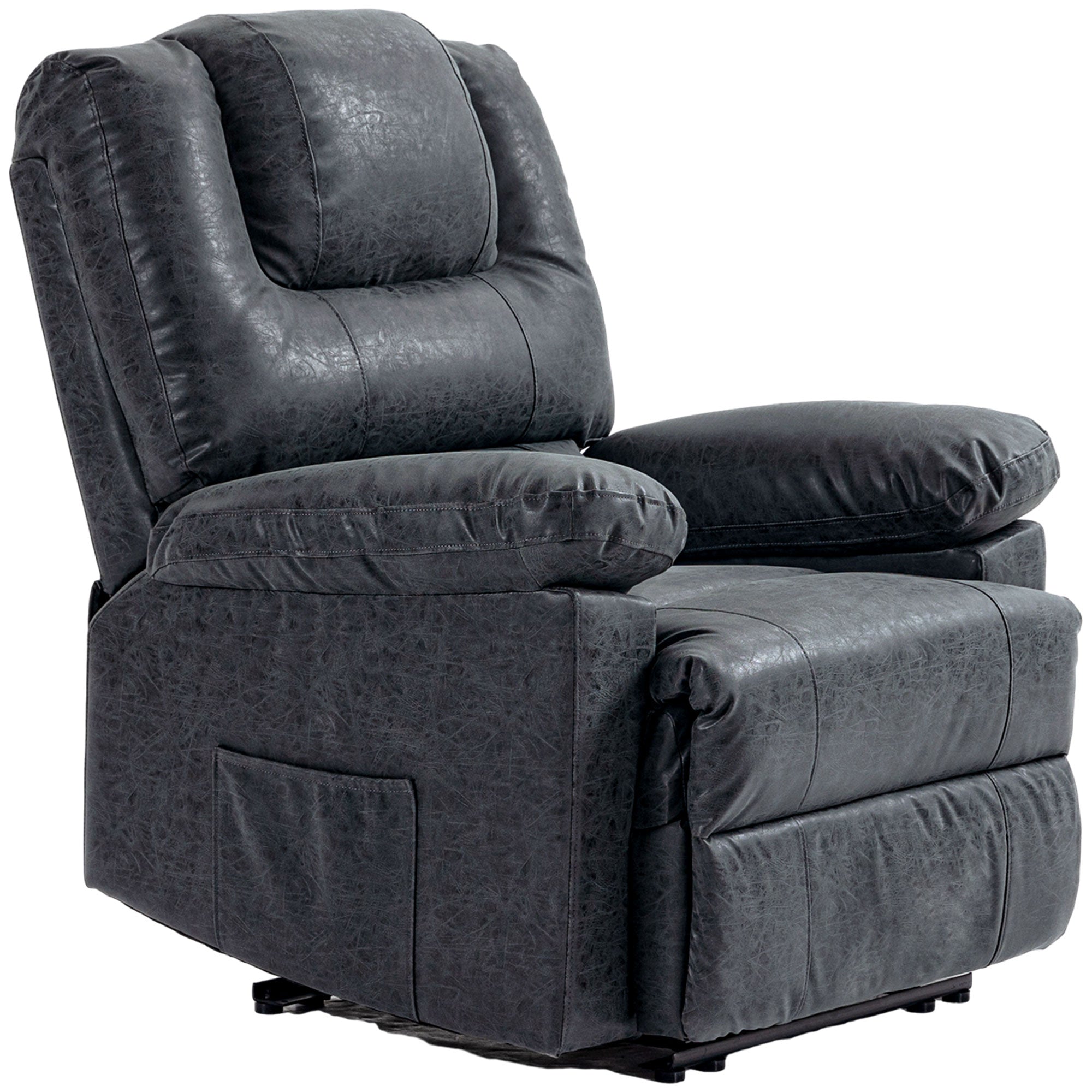 PU Leather Recliner Chair with Footrest Side Pockets Thick Padding, Black