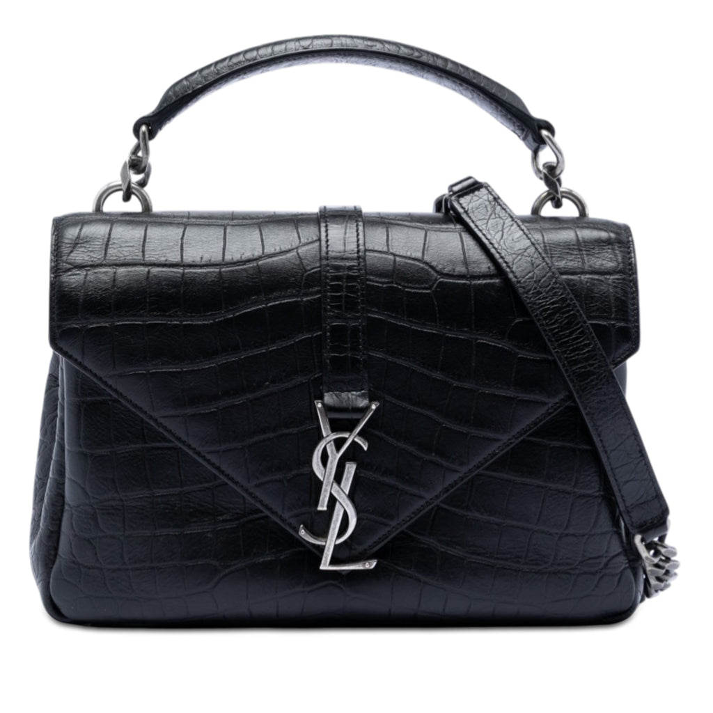 Medium Croc Embossed Leather College Satchel