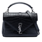 Medium Croc Embossed Leather College Satchel