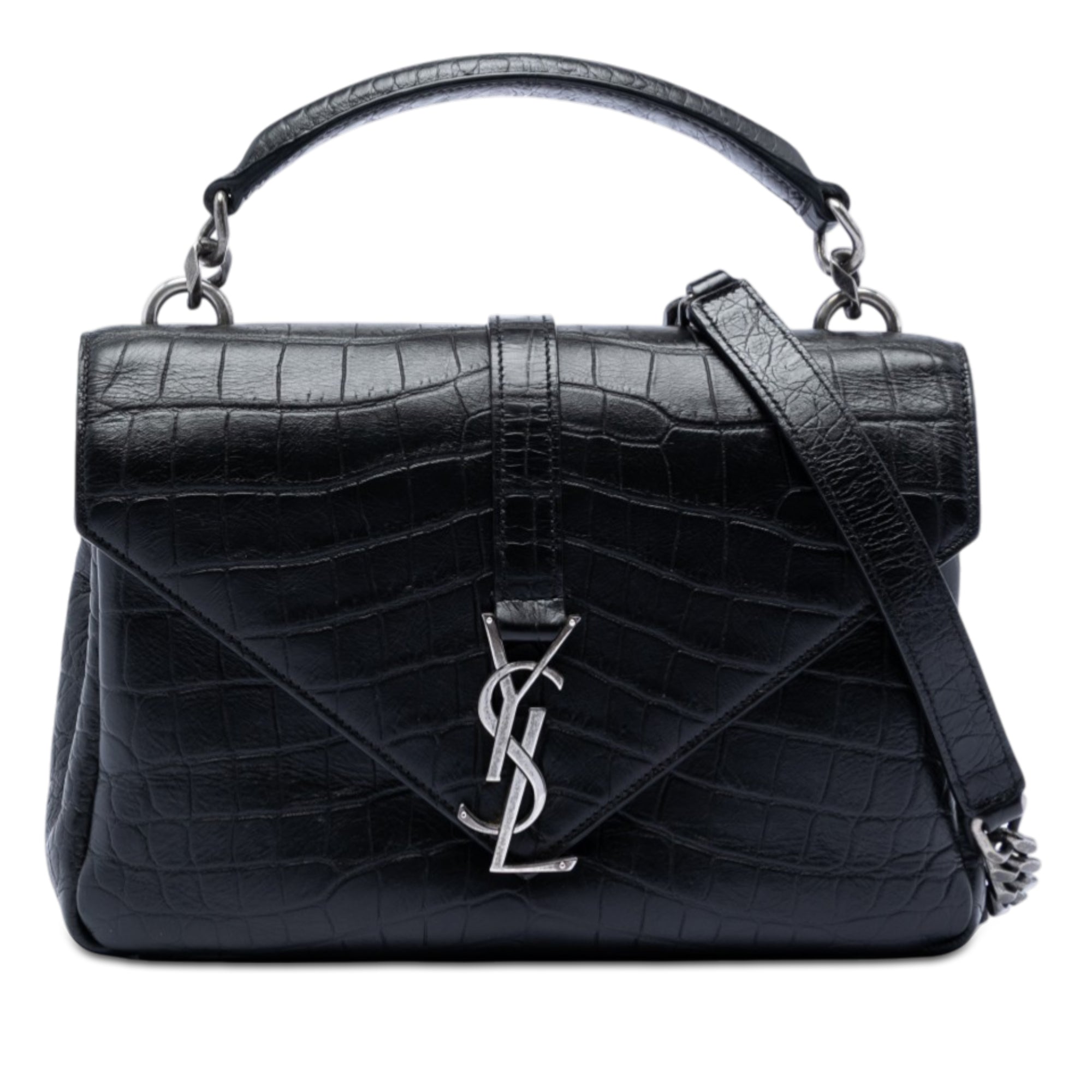 Medium Croc Embossed Leather College Satchel
