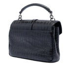 Medium Croc Embossed Leather College Satchel