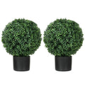 20.5" Artificial Tree, Ball Boxwood Topiary with Pot, Indoor Outdoor Home Decor, Green