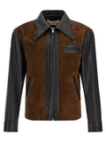 Marni Suede and Calfskin Color-Block Jacket — Brown