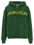 J.w.anderson Logo-Printed Brushed Cotton Hoodie — Green