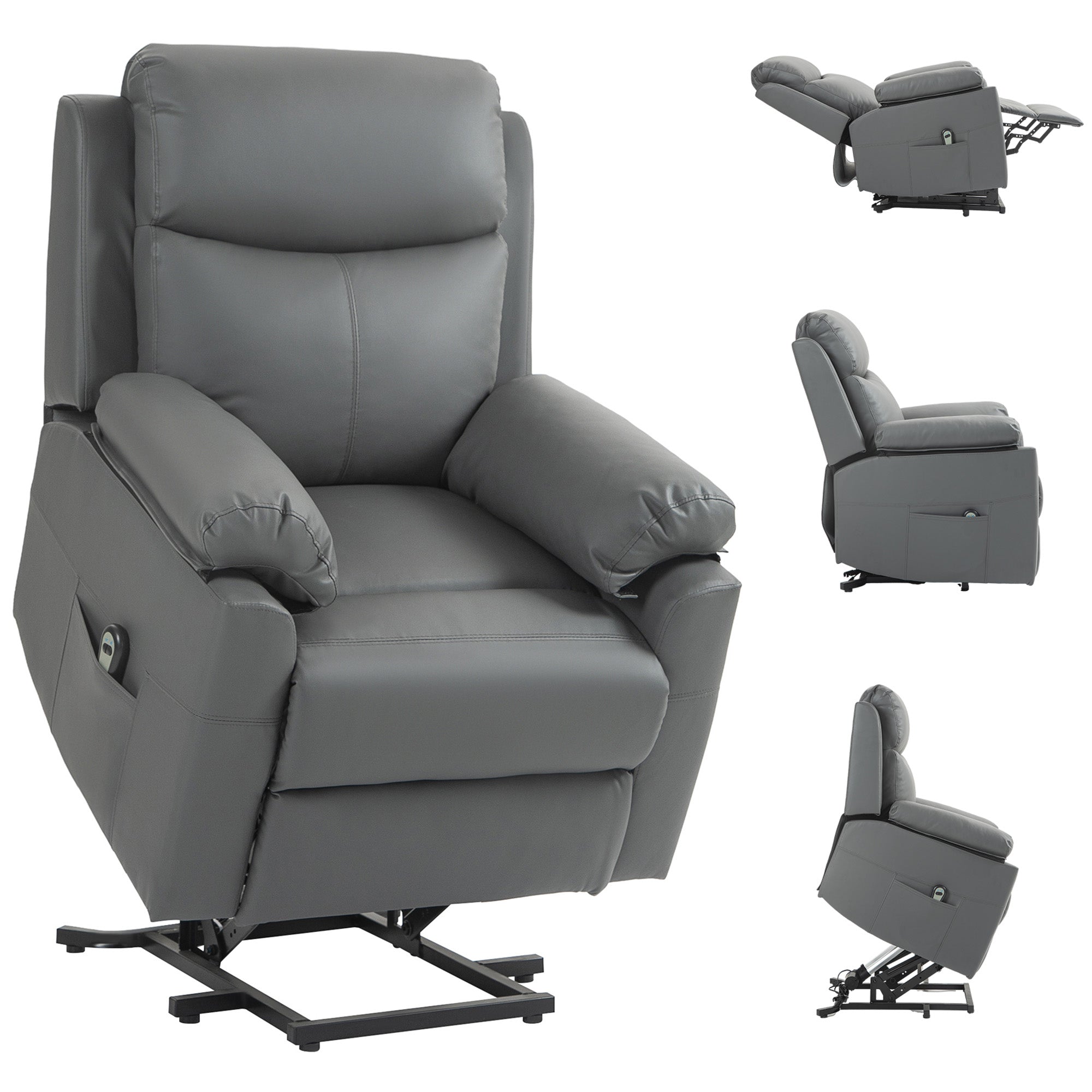 Power Lift Recliner Chair, Overstuffed Faux Leather Reclining Armchair, Charcoal Grey