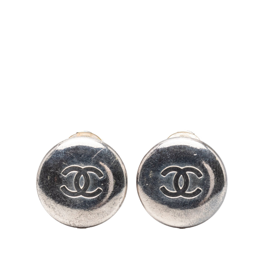 CC Silver Plated Round Clip on Earrings