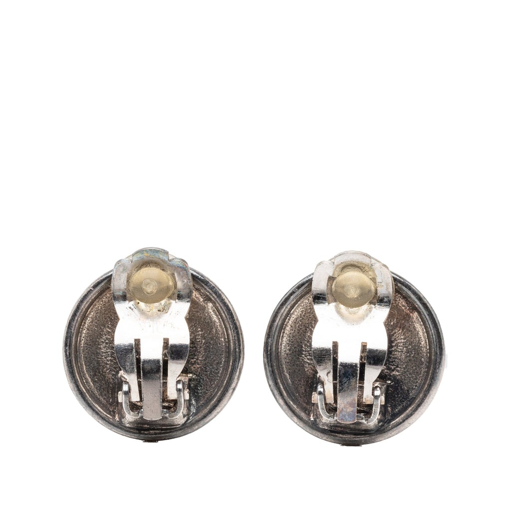 CC Silver Plated Round Clip on Earrings