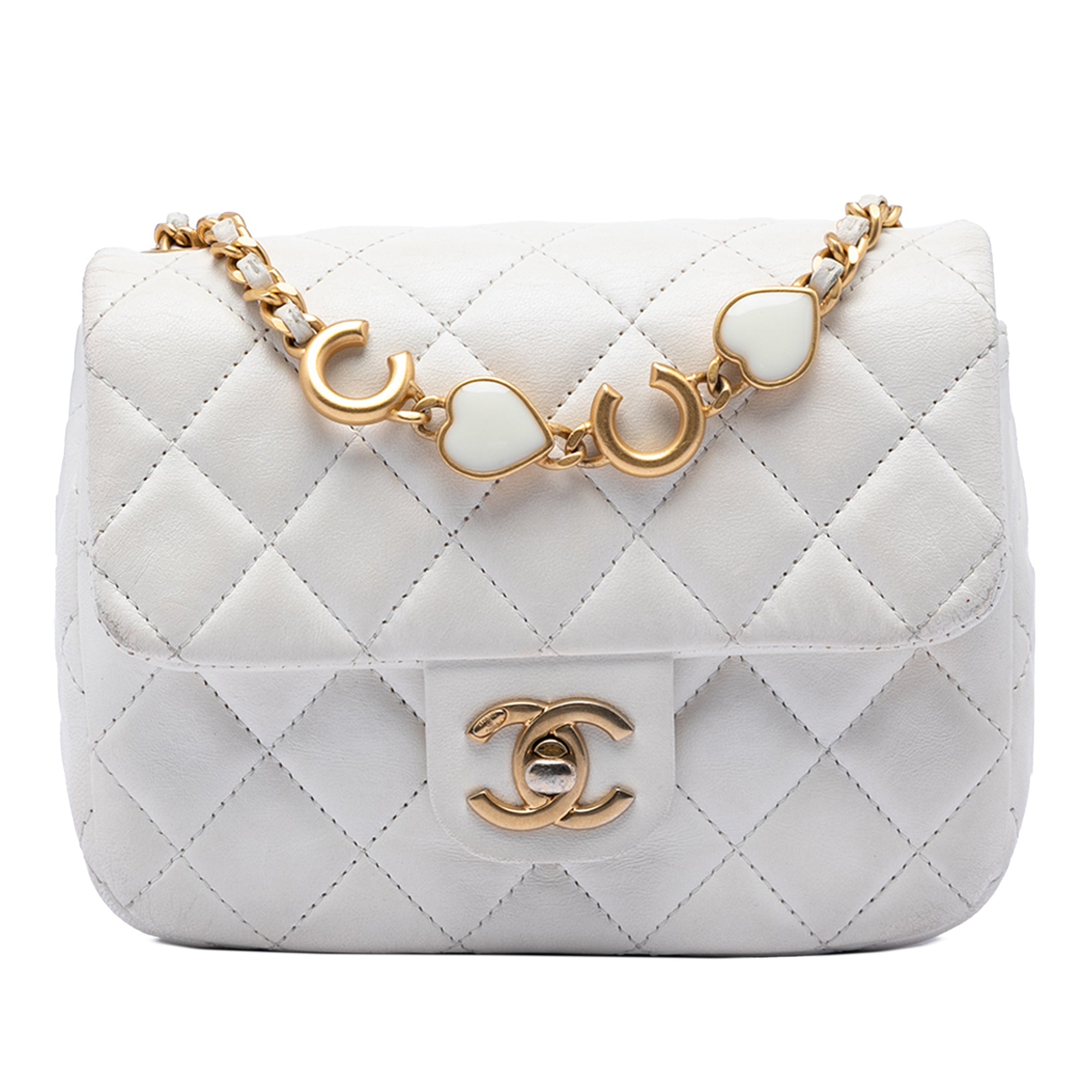 Mini Square Classic Lambskin Enamel Coco Hearts Single Flap