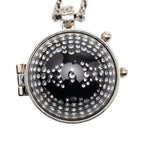 CC Silver Plated Lambskin Woven Resin Crystal Mirror Ball Pendant Necklace