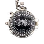 CC Silver Plated Lambskin Woven Resin Crystal Mirror Ball Pendant Necklace
