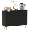 Modern Fluted Sideboard Cabinet with 4 Doors & Metal Legs, Black