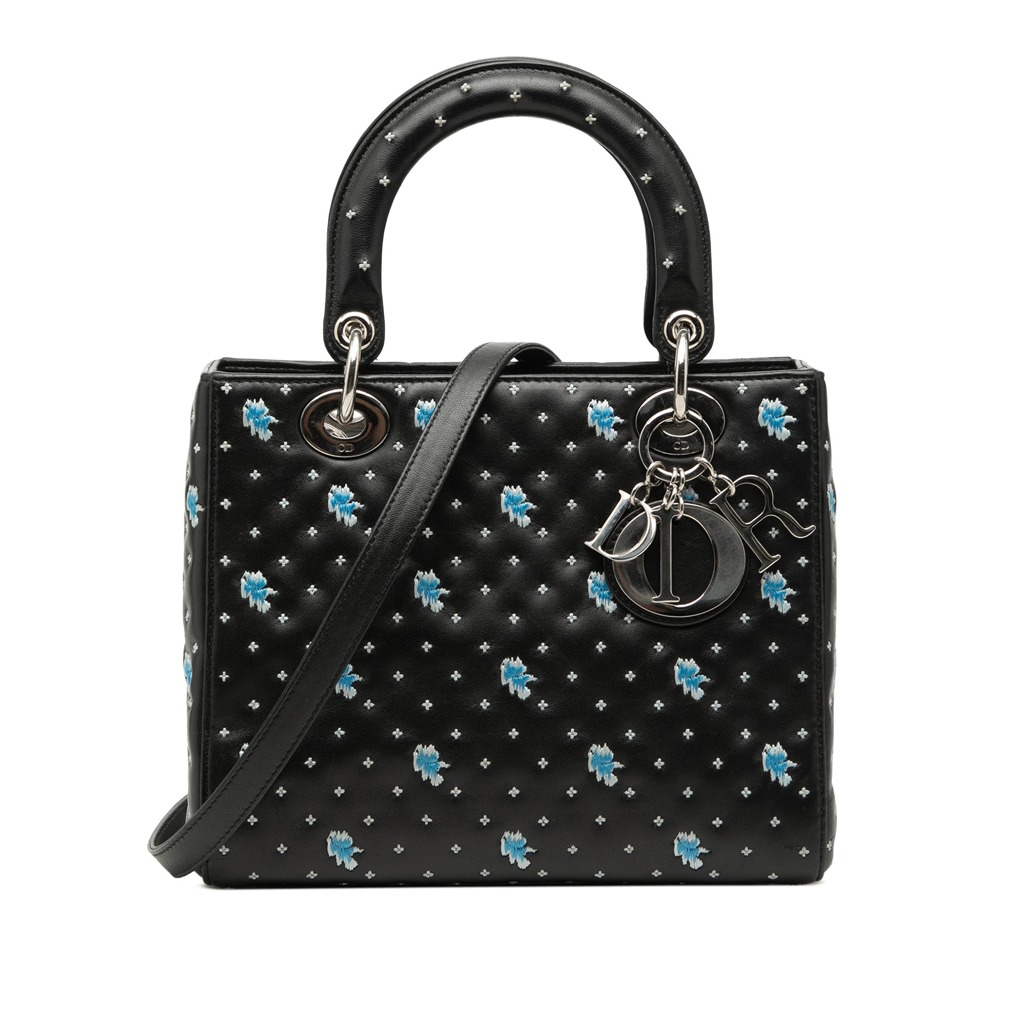 Medium Calfskin Embroidered Flower Lady Dior
