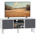 TV Stand Unit for TVs up to 50" with Foldable Drawers, Shelves, White and Grey