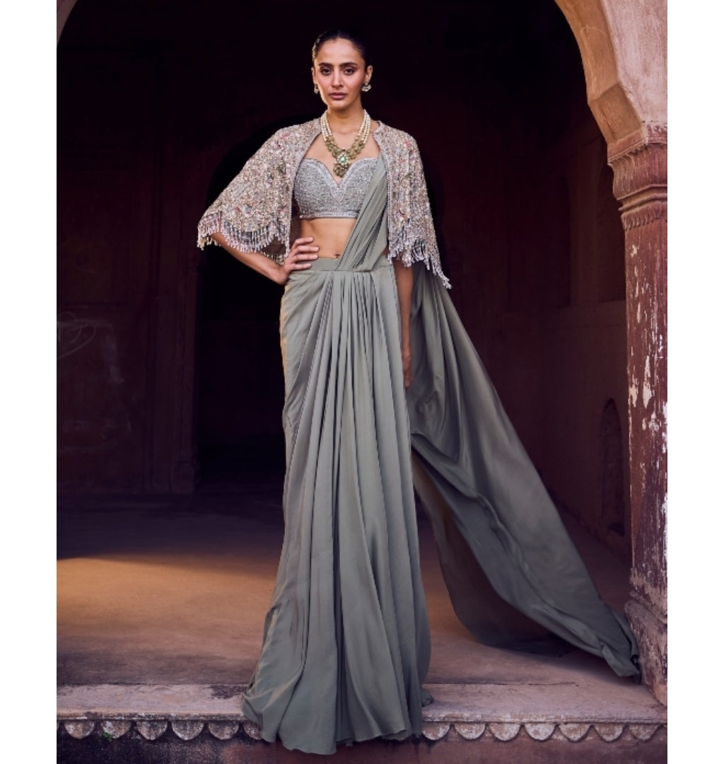 Parul Pre-Draped Sari Set By KYNAH, Luxury Indian Fashion & Bridal Wear