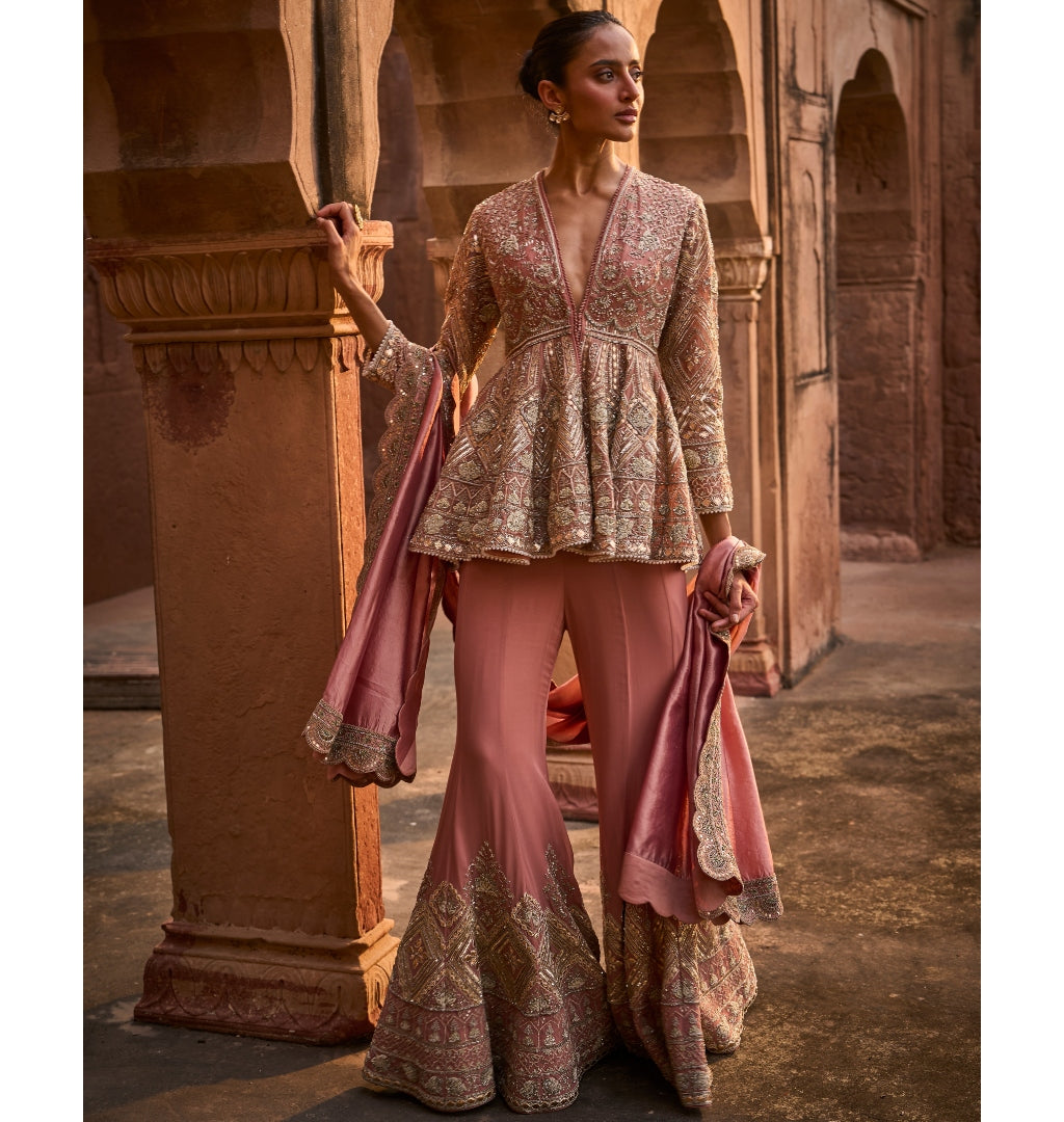 Paroo Embroidered Peplum Sharara Set By KYNAH, Luxury Indian Fashion & Bridal Wear