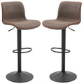Set of 2 Adjustable PU Leather Swivel Bar Stools with Round Metal Base, Brown