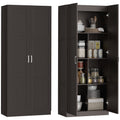 71" Tall White Kitchen Pantry Cabinet with Soft-Close Hinges & 4 Adjustable Shelves, Dark Brown