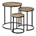 Set of 3 Nesting Tables with Wood Grain Steel Frame, Grey-Green