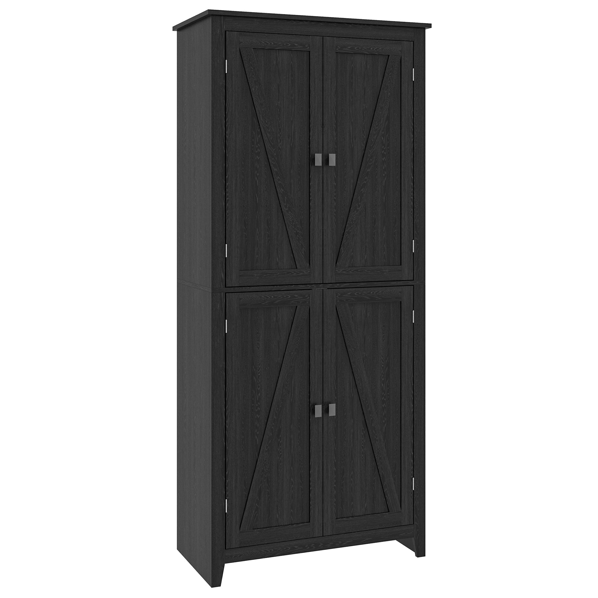 72" Farmhouse Pantry with 4 Barn Doors & Adjustable Shelves, Black