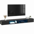 Wall-Mounted TV Stand for 75 Inch TVs with RGB LED Lights & 4 Open Shelves, Black