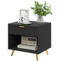 Nightstand with Fluted Panel, Bedside Table with Drawer & Open Compartment, Black