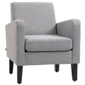 Modern Armchair with Rubber Wood Legs,  Linen Single Sofa Accent Chair, Light Grey