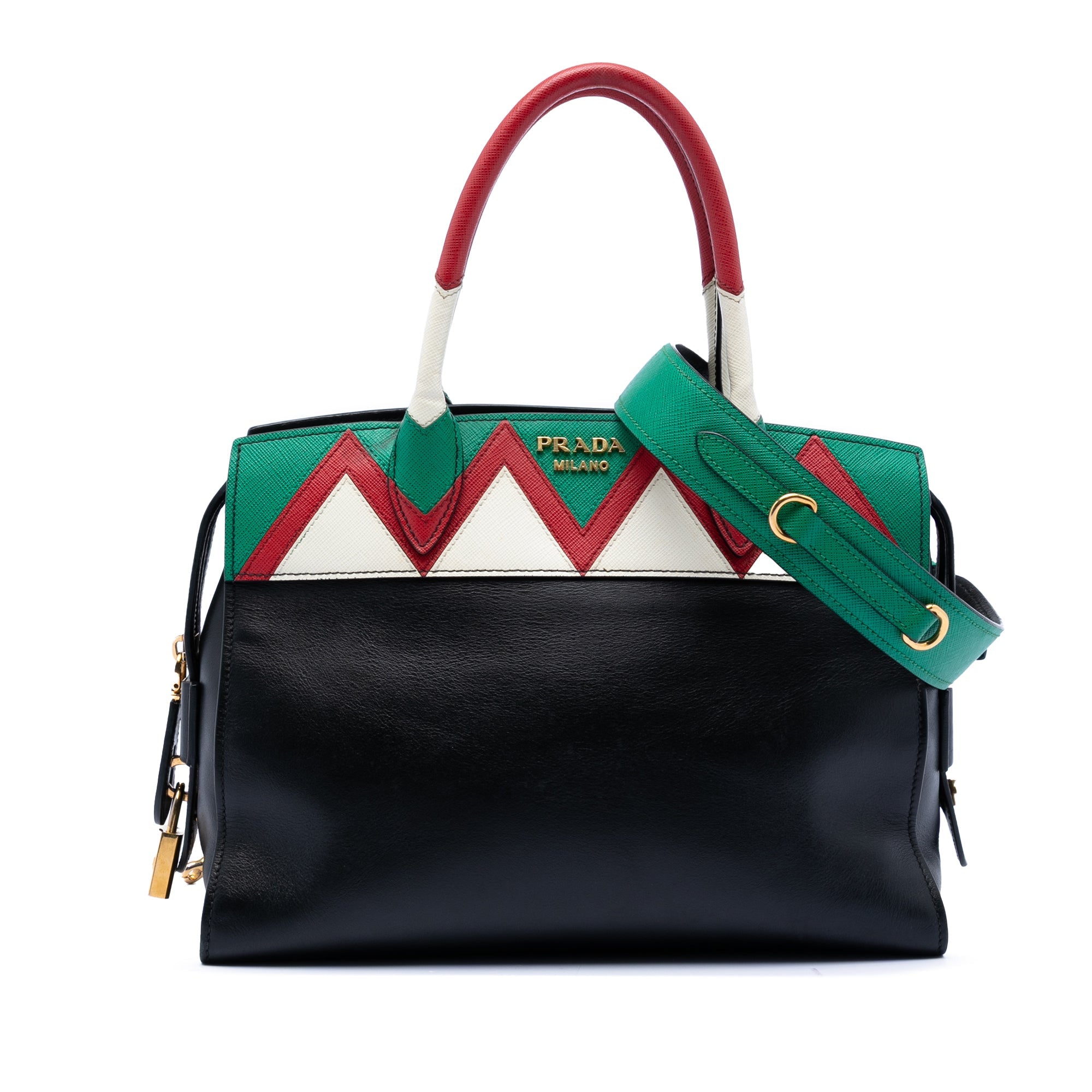 Medium Saffiano Trimmed City Calf Greca Esplanade Satchel