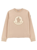 Moncler Enfant Logo-Embroidered Rhinestone Sweatshirt — Beige