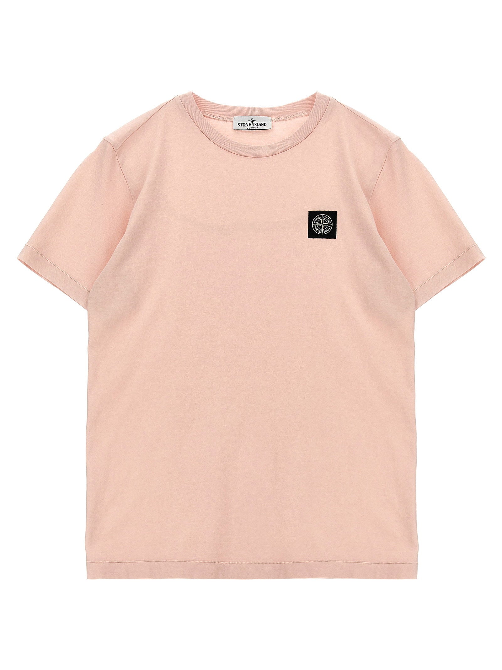 Stone Island Junior Logo-Badge Cotton T-Shirt — Pink