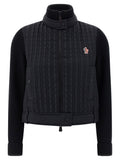 Moncler Grenoble Wool Knit with Quilted Panel Cardigan — Black