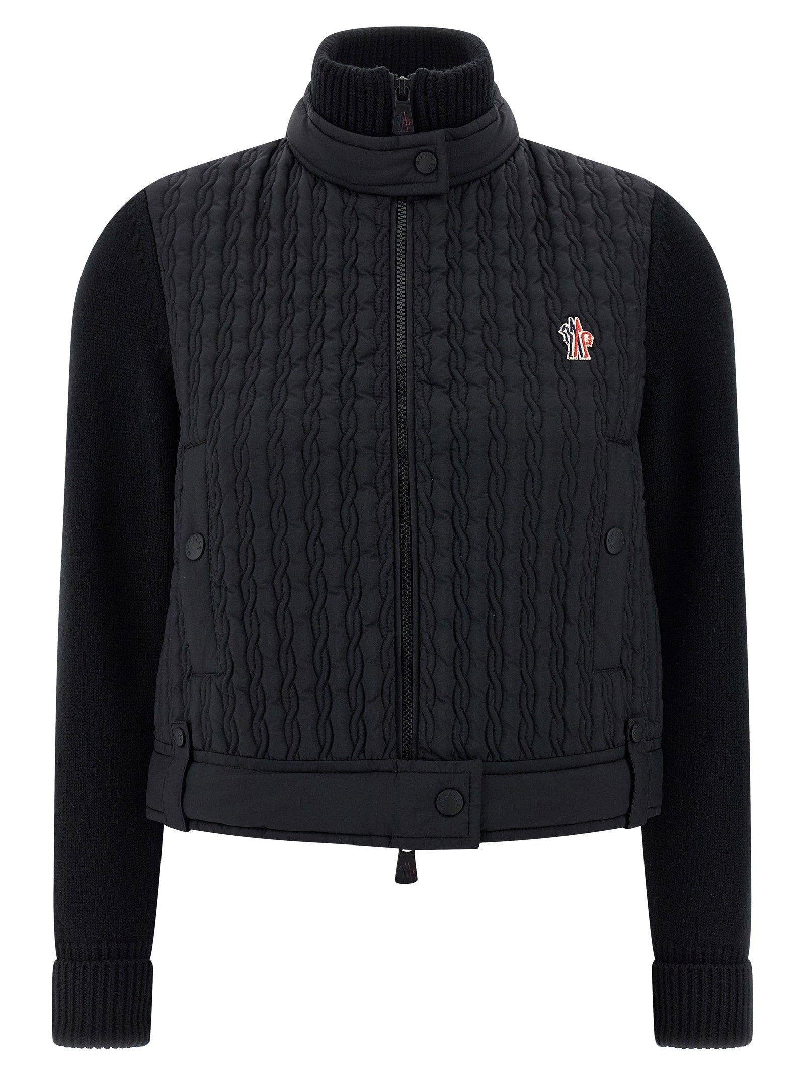 Moncler Grenoble Wool Knit with Quilted Panel Cardigan — Black