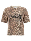 Ganni Leopard-Print Recycled Wool Mix T-shirt — Beige