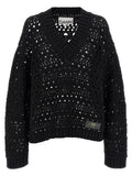 Ganni Openwork Crochet Sweater — Black