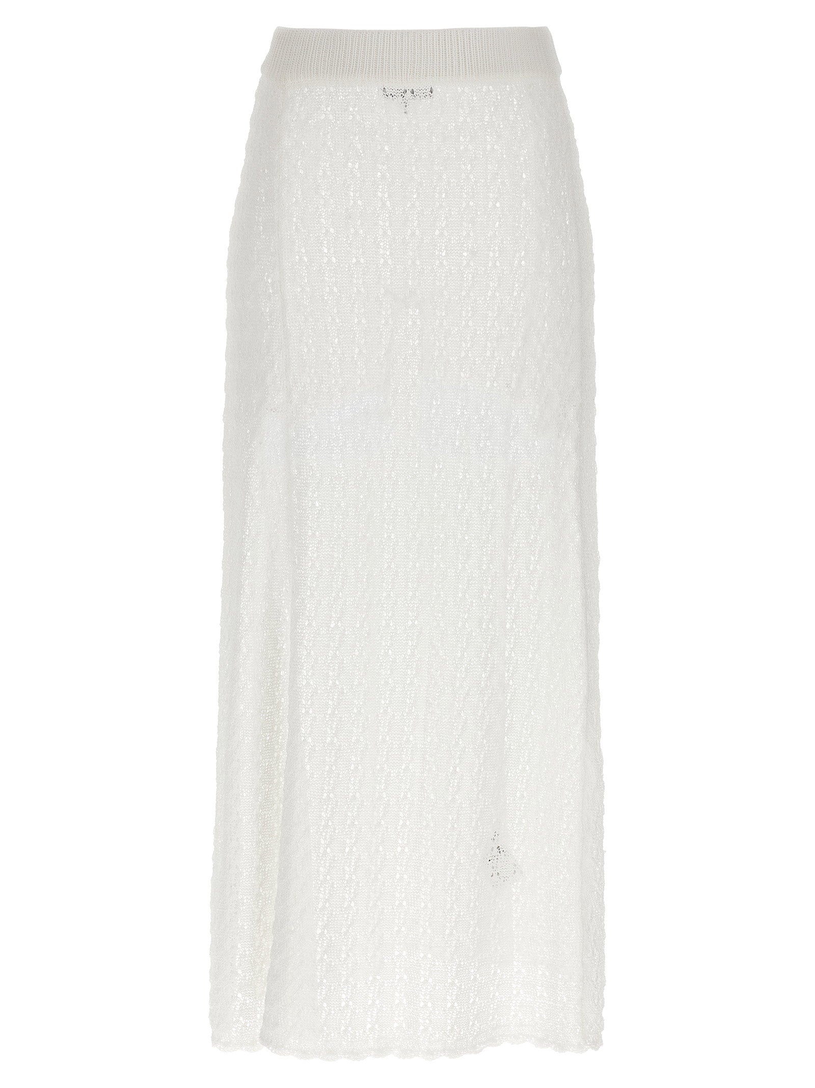 Ganni Shiny Pointelle Knit Skirt — White