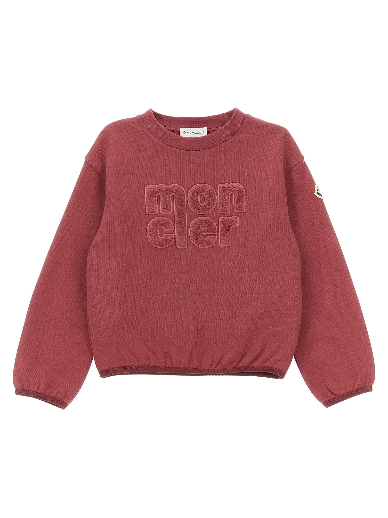 Moncler Enfant Teddy Logo Sweatshirt — Burgundy
