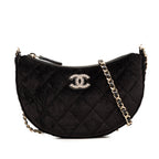 CC Quilted Velour Half Moon Chain Crossbody